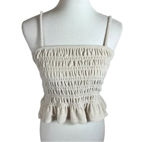 H&M Smocked Cream Terry Camisole Tube Cropped Top Size M - Picture 1 of 6